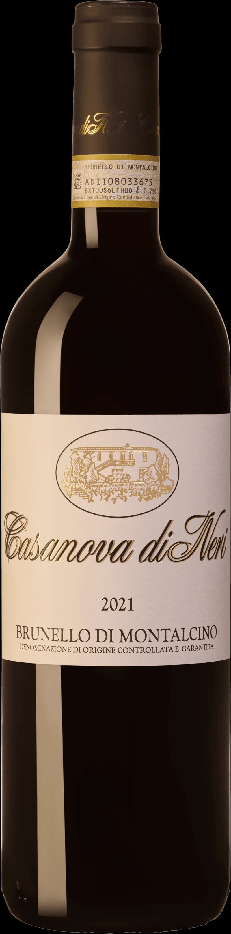 Flaska och glas med rött vin av typen Brunello di Montalcino