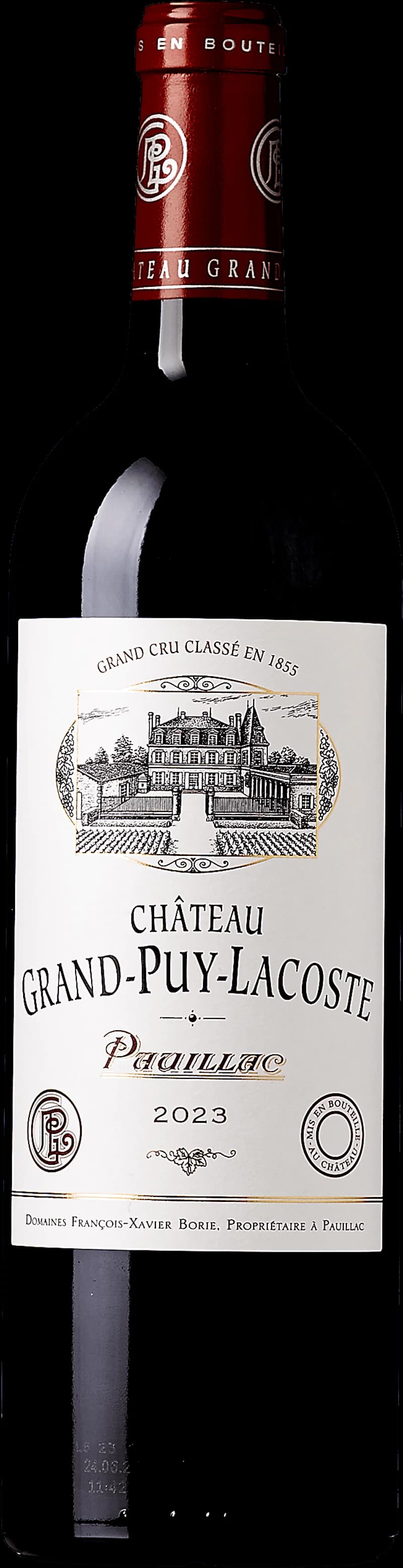 Flaska rött vin från Château Grand-Puy-Lacoste i Pauillac, Bordeaux
