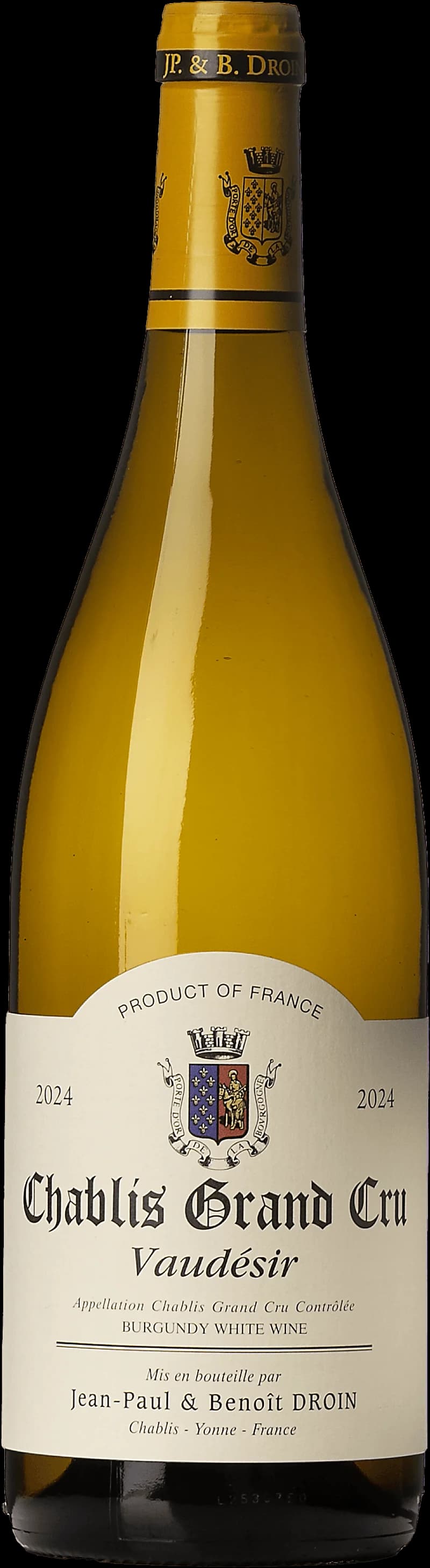 Flaska Chablis Grand Cru Vaudésir, ett vitt vin från Chablis i Bourgogne