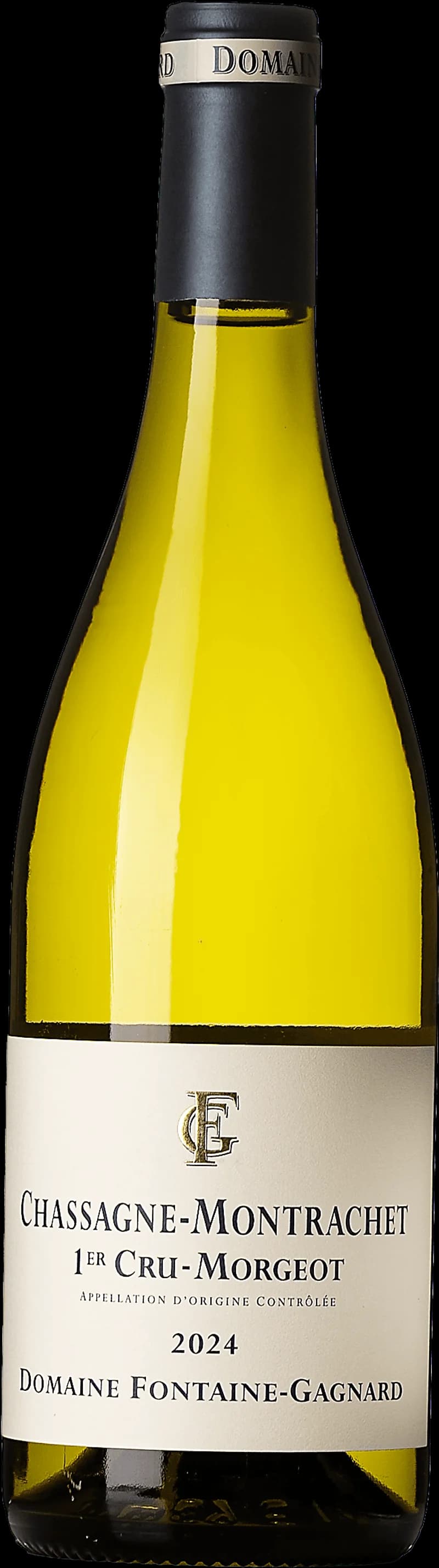 Flaska vitt vin från Chassagne-Montrachet Premier Cru Morgeot, en vit bourgogne av hög kvalitet