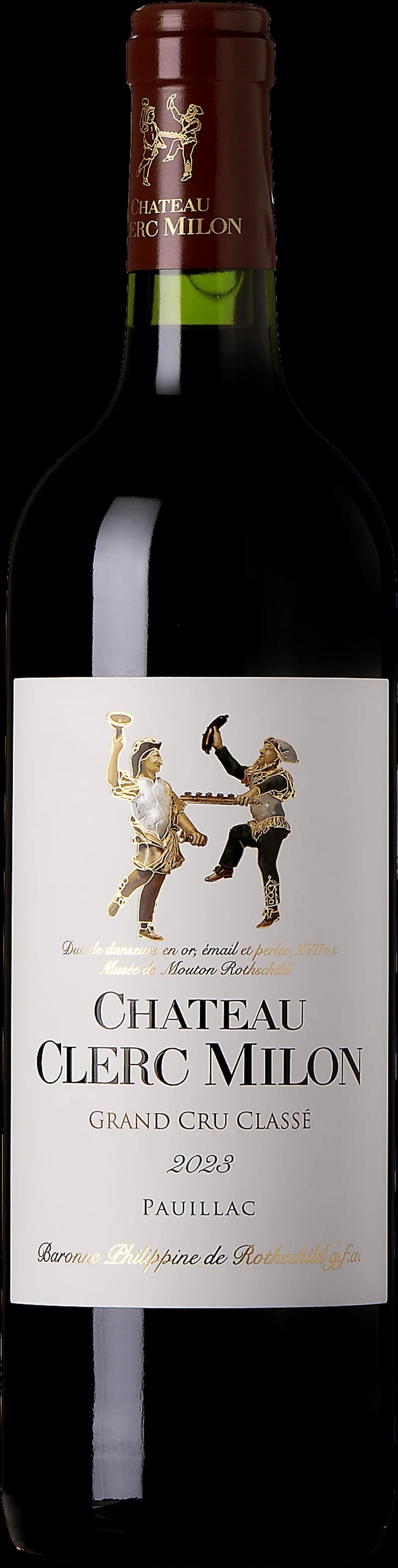 Flaska rött vin från Château Clerc Milon, en klassificerad vingård i Pauillac i Bordeaux.