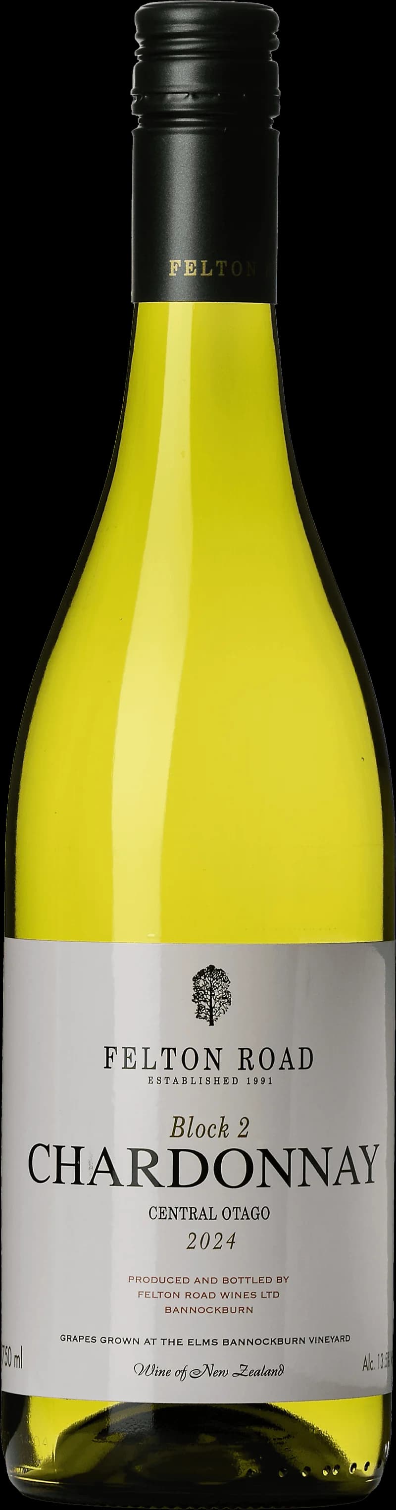 Flaska Felton Road vitt vin, ett nyzeeländskt vin från Central Otago