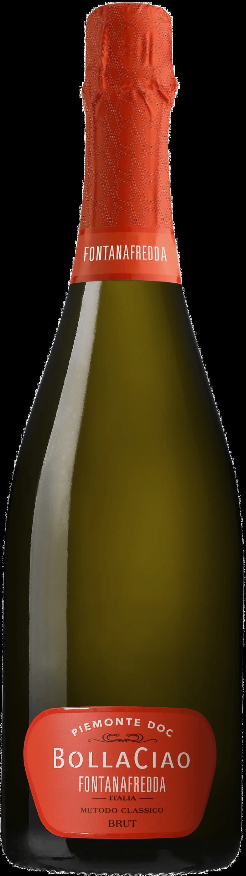 Flaska Fontanafredda mousserande vin mot ljus bakgrund