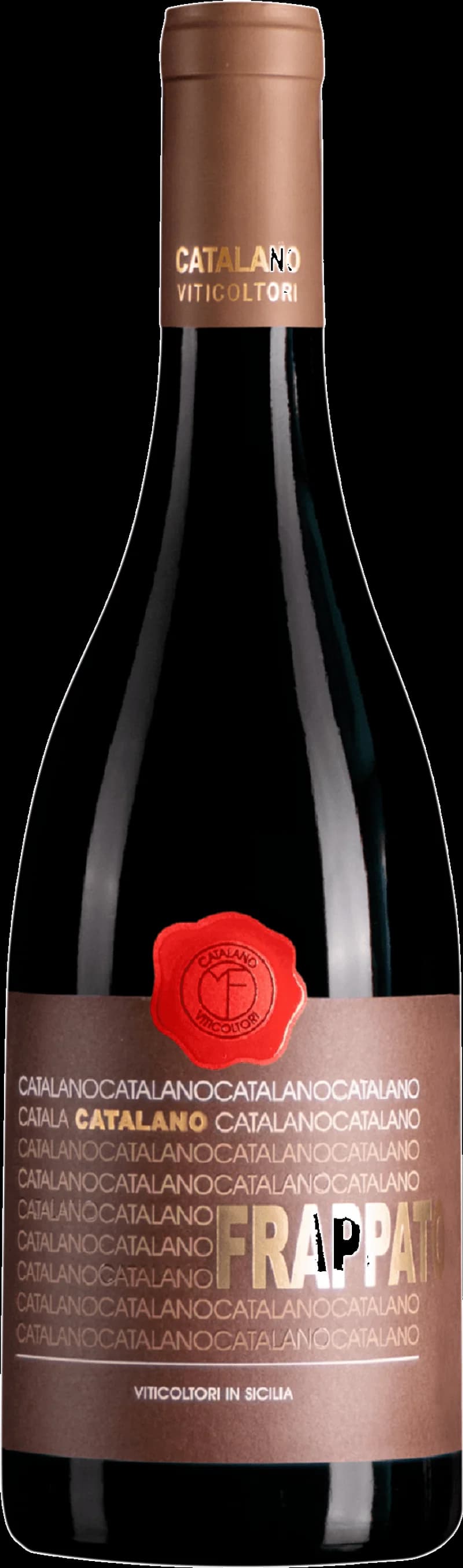 Flaska och glas med rött vin av druvan Frappato, en lätt och fruktig siciliansk vinstil.