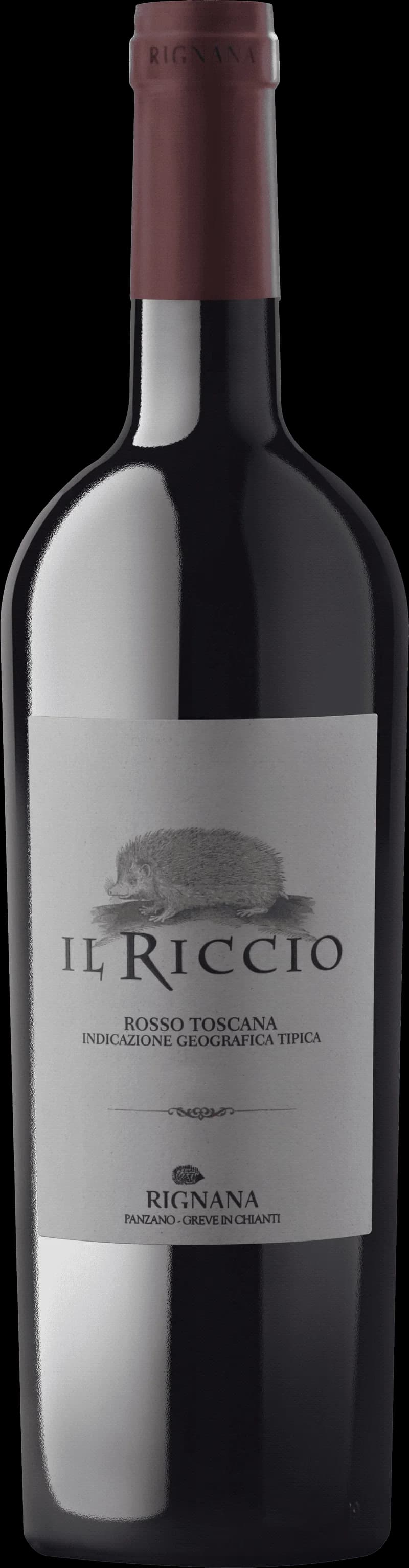 Flaska och glas med rött vin från Il Riccio