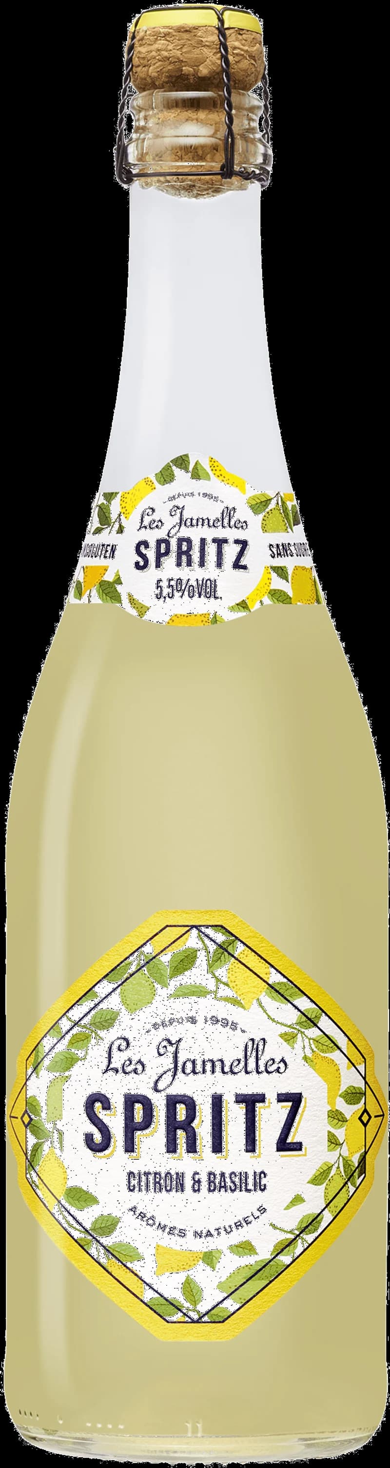 Les Jamelles Spritz, en fräsch aperitifer med vin och bubbel, serverad i glas.