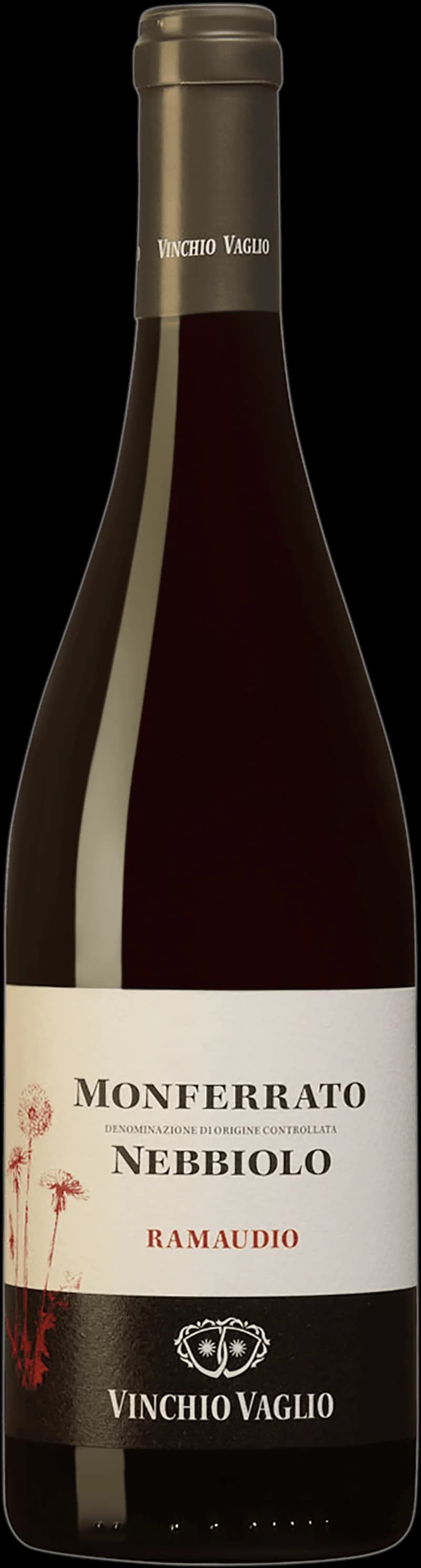 Flaska rött vin av druvan Nebbiolo från Monferrato i Piemonte, Italien