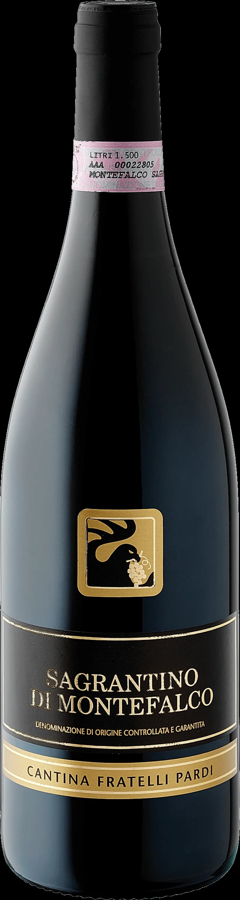 Flaska rött vin av typen Montefalco Sagrantino, italienskt rödvin från Umbrien
