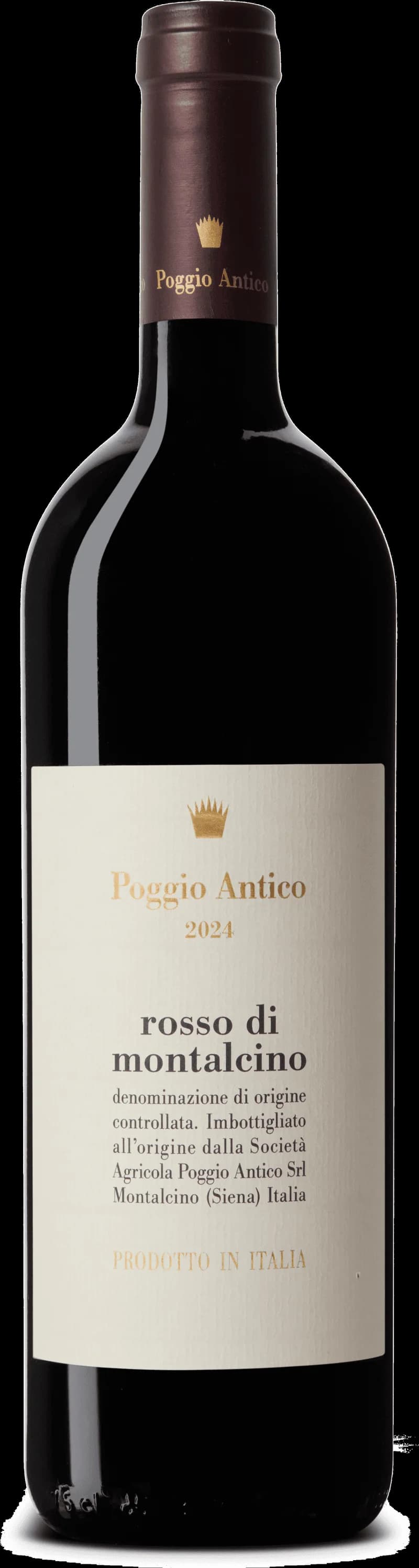 Flaska och glas med rött vin av typen Rosso di Montalcino från Toscana i Italien