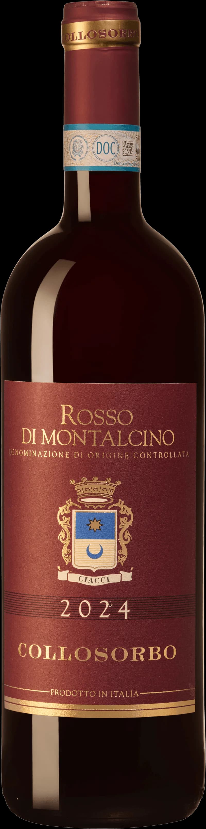 Flaska rött vin av typen Rosso di Montalcino från Toscana i Italien