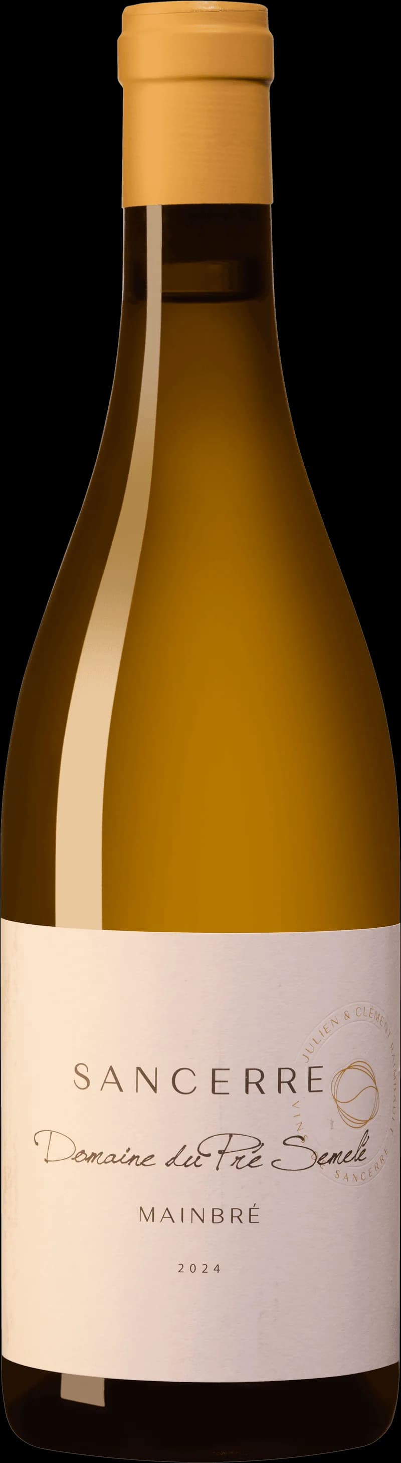 Flaska Sancerre Mainbré vitt vin mot neutral bakgrund, franskt vitvin från Loire