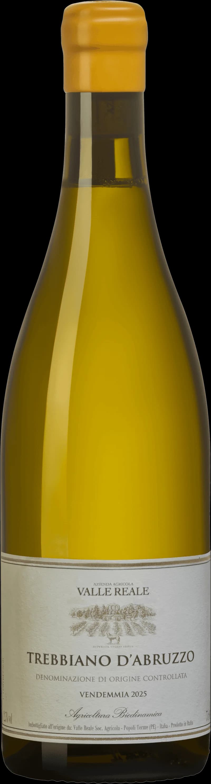 Flaska och glas med vitt vin av druvan Trebbiano d'Abruzzo från Italien
