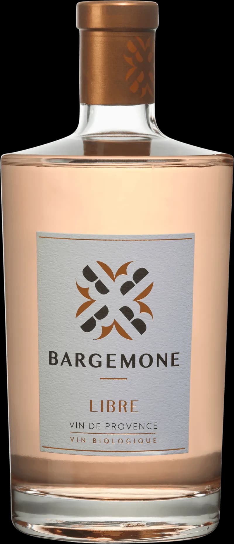Flaska av Bargemone rosévin mot ljus bakgrund