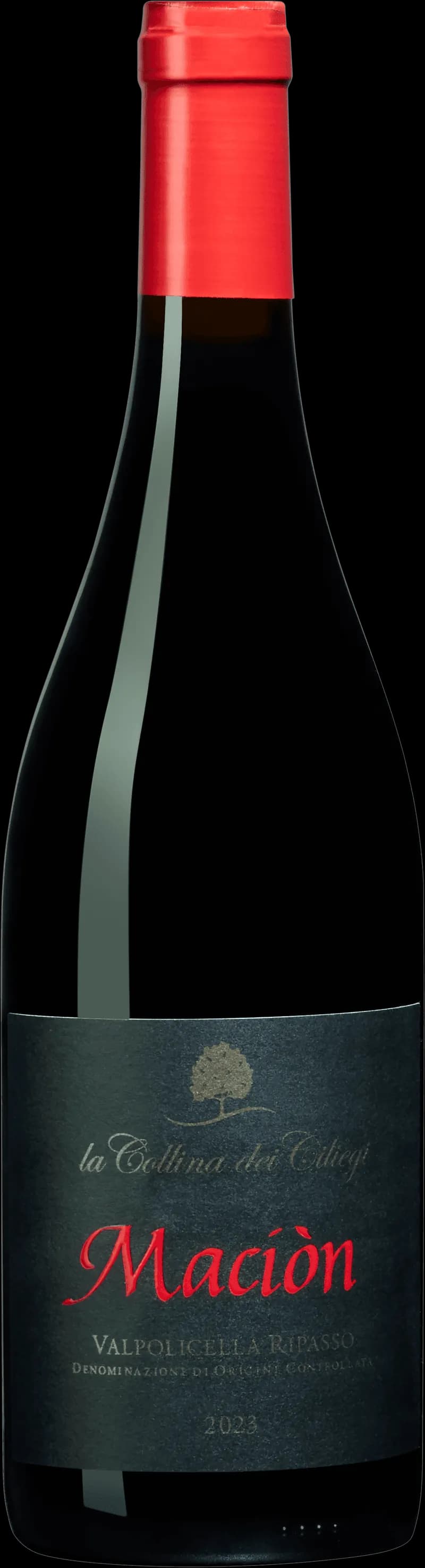 Flaska med rött vin från Macin