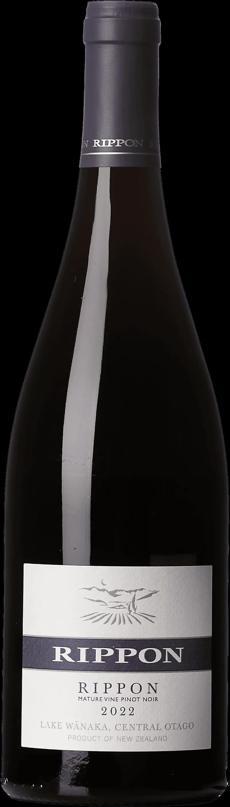 Flaska med rött vin från Rippon vingård