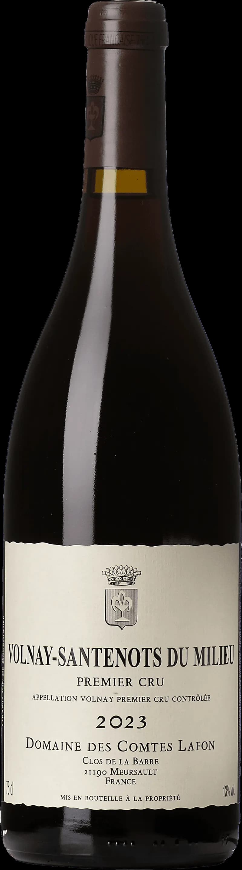 Flaska av rött vin från Volnay Santenots du Milieu