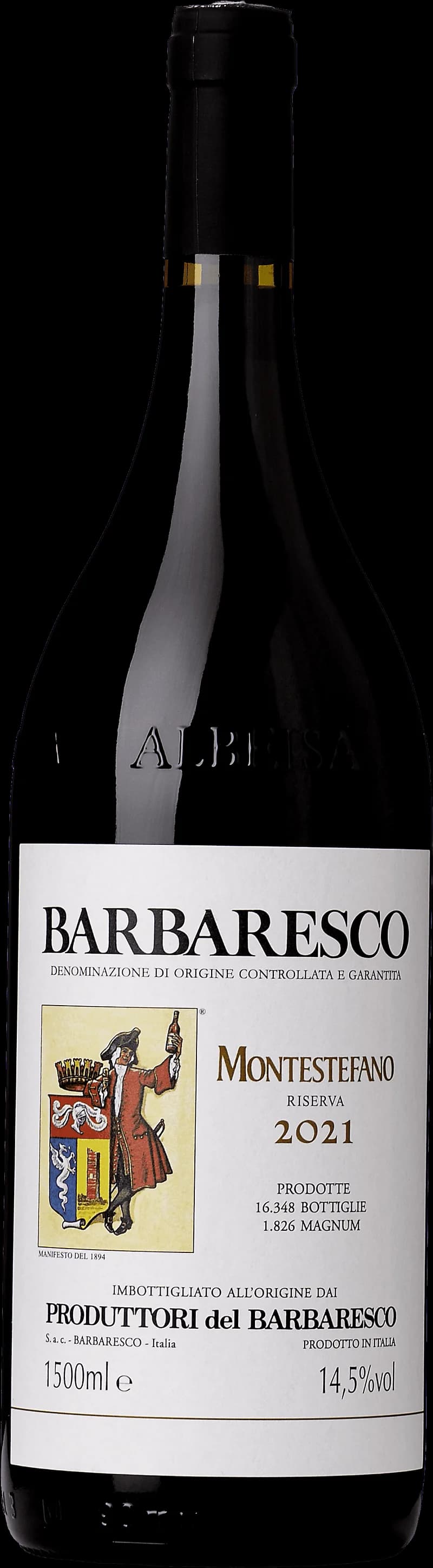 Flaska Barbaresco Riserva Montestefano, ett rött vin från Piemonte i Italien