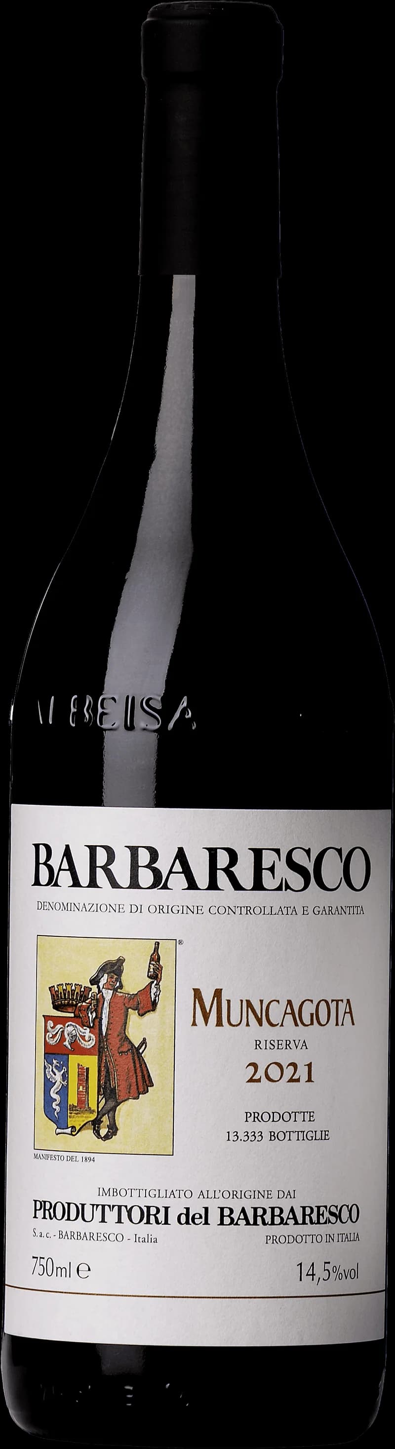 Flaska Barbaresco Riserva Muncagota, ett rött vin från Piemonte i Italien