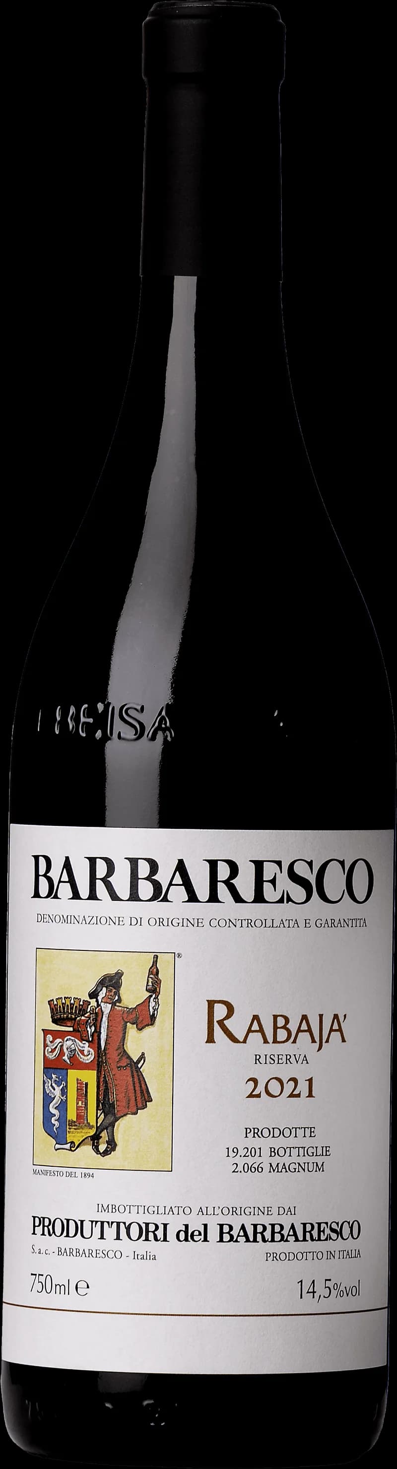 Flaska Barbaresco Riserva Rabajà, ett rött vin från Piemonte i Italien