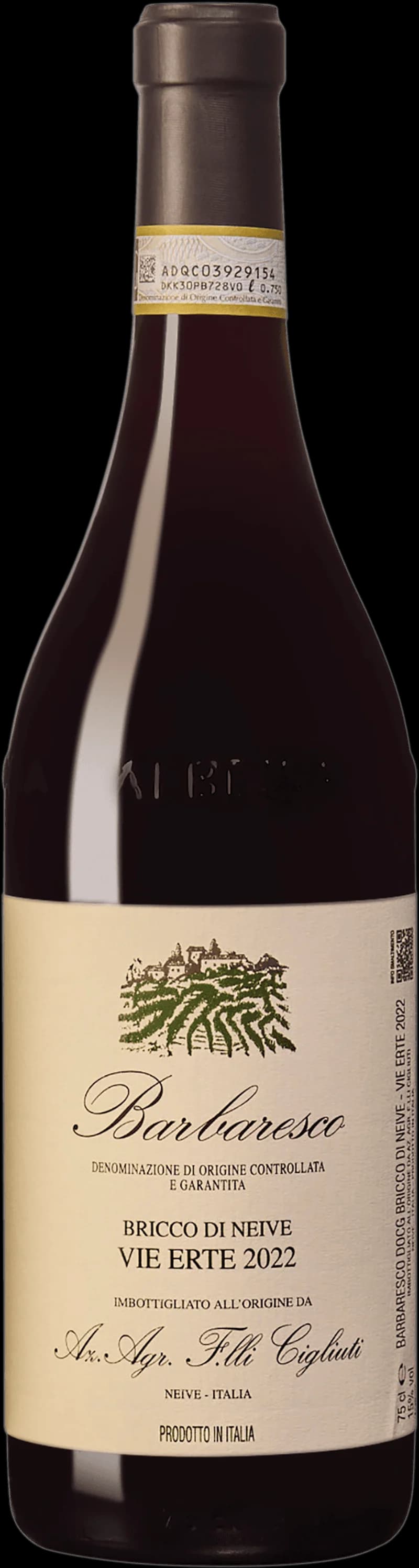 Flaska och glas med rött Barbaresco-vin från Piemonte i Italien