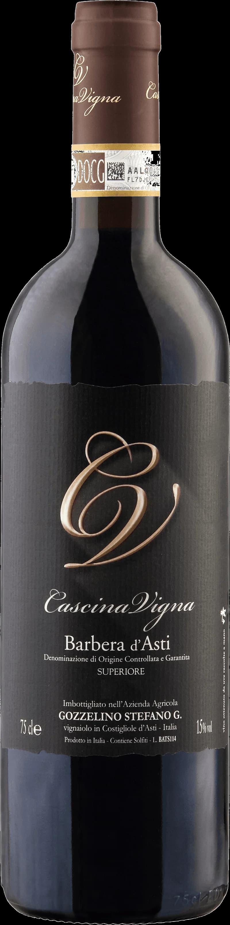 Flaska Barbera d'Asti Superiore, ett rött vin från Piemonte i Italien
