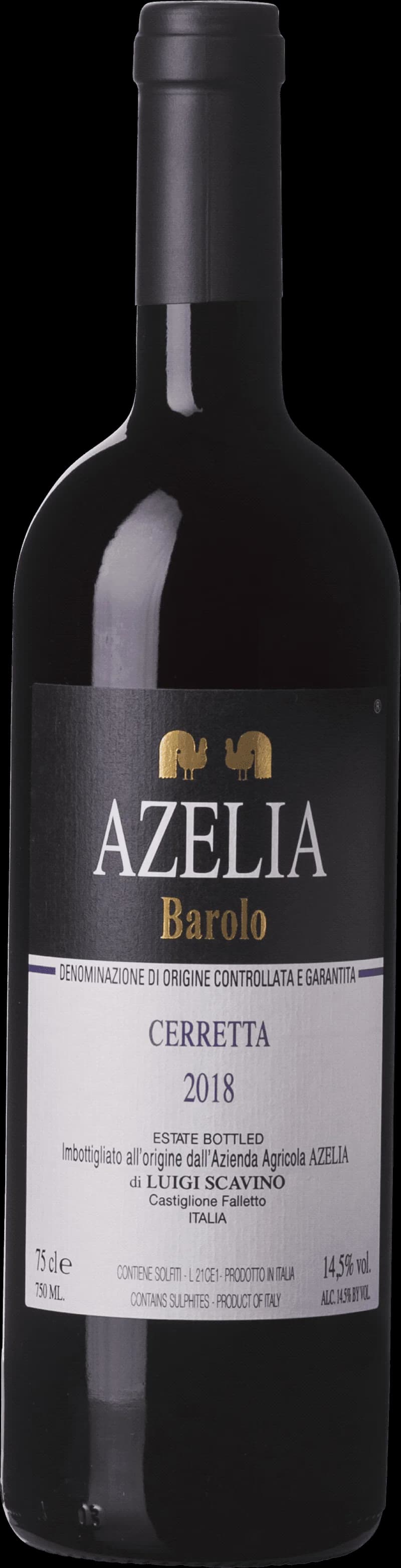 Flaska rött vin av typen Barolo Cerretta från Piemonte i Italien