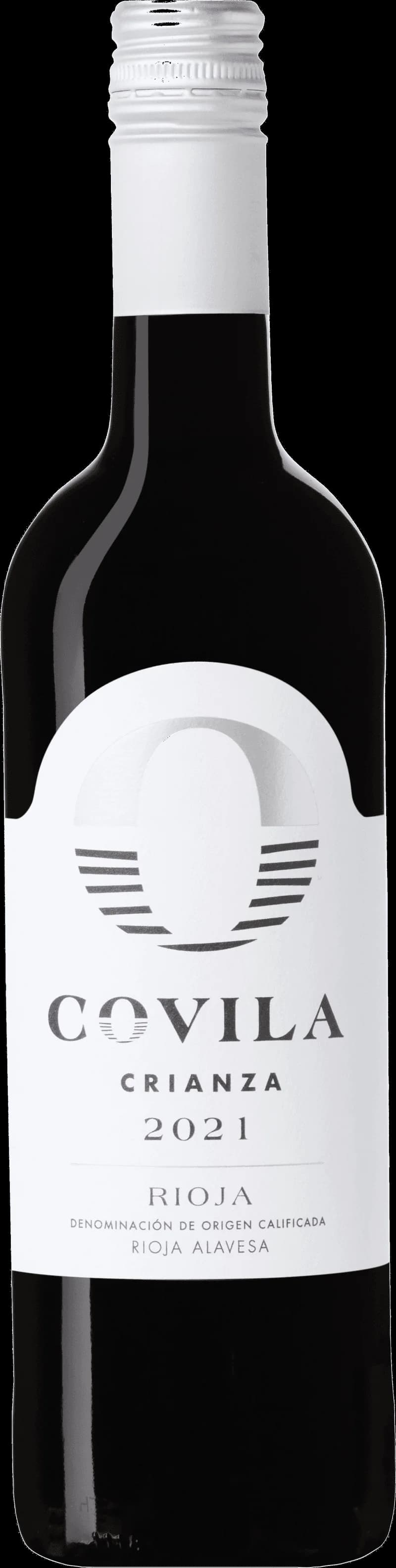 Flaska rött vin från Bodegas Covila, ett spanskt vineri i Rioja