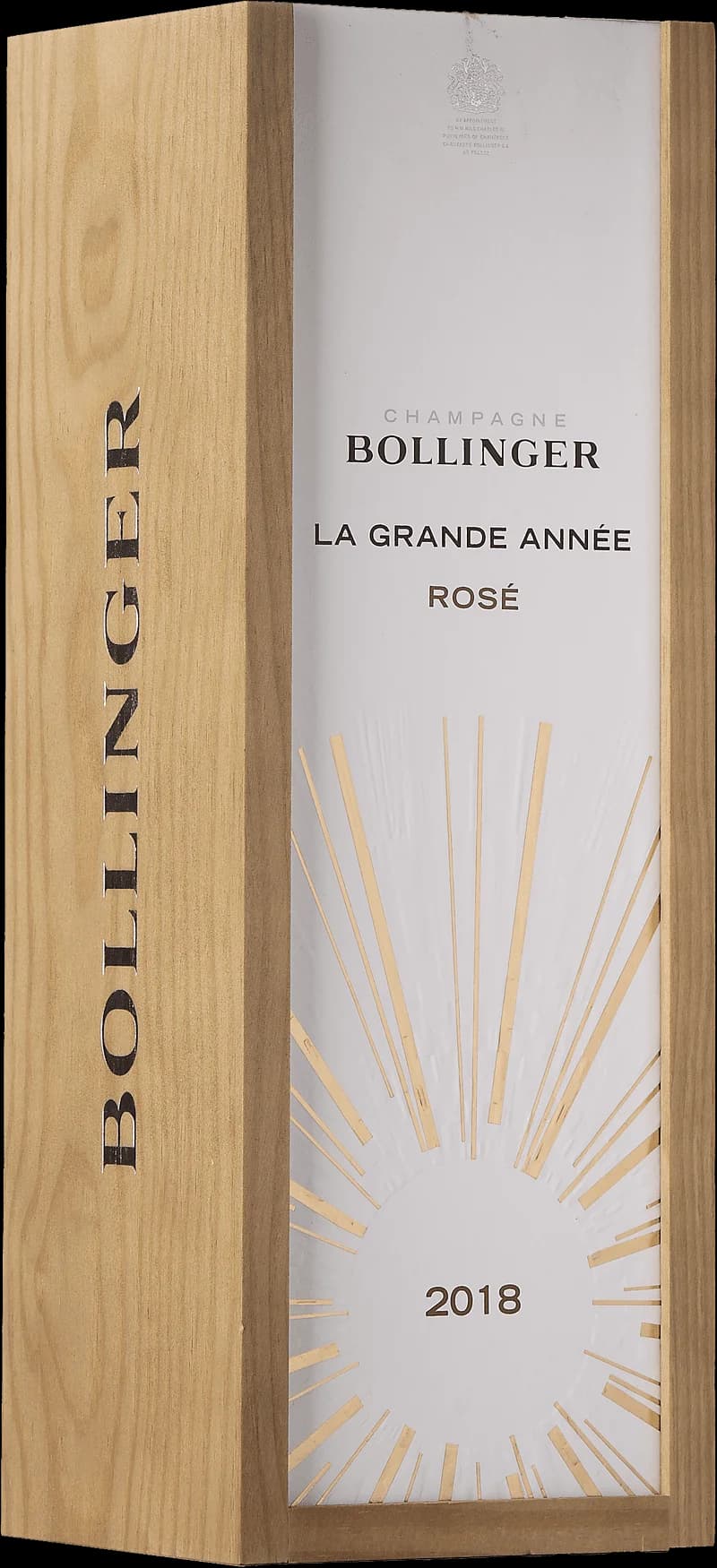 Flaska och glas med mousserande vin från Bollinger, champagnehuset i Frankrike