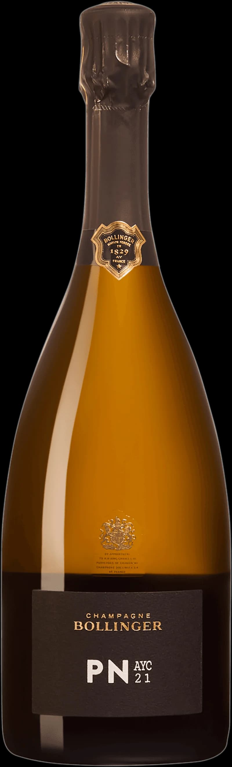 Flaska och glas med mousserande vin från Bollinger, champagne i elegant stil