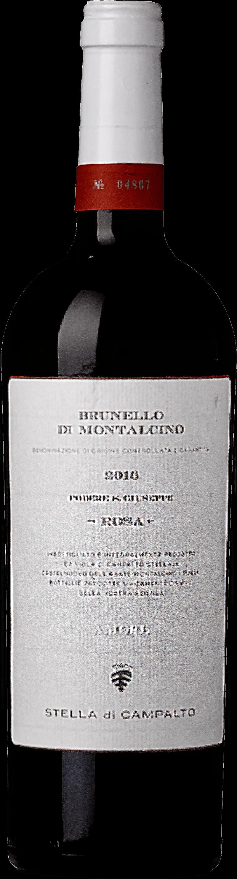 Flaska och glas med rött vin av typen Brunello di Montalcino