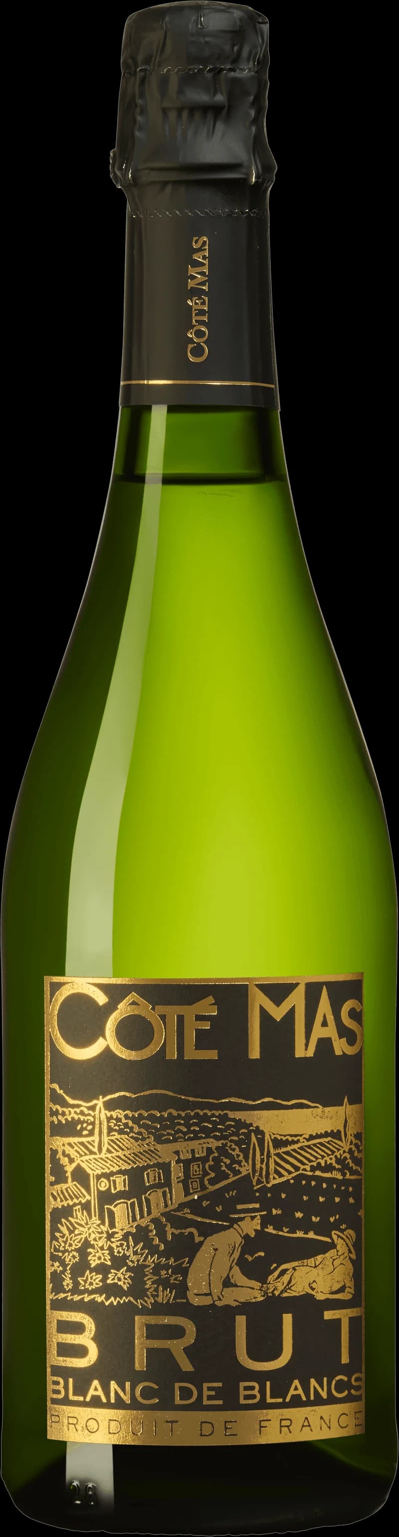 Flaska Côte Mas mousserande vin mot ljus bakgrund