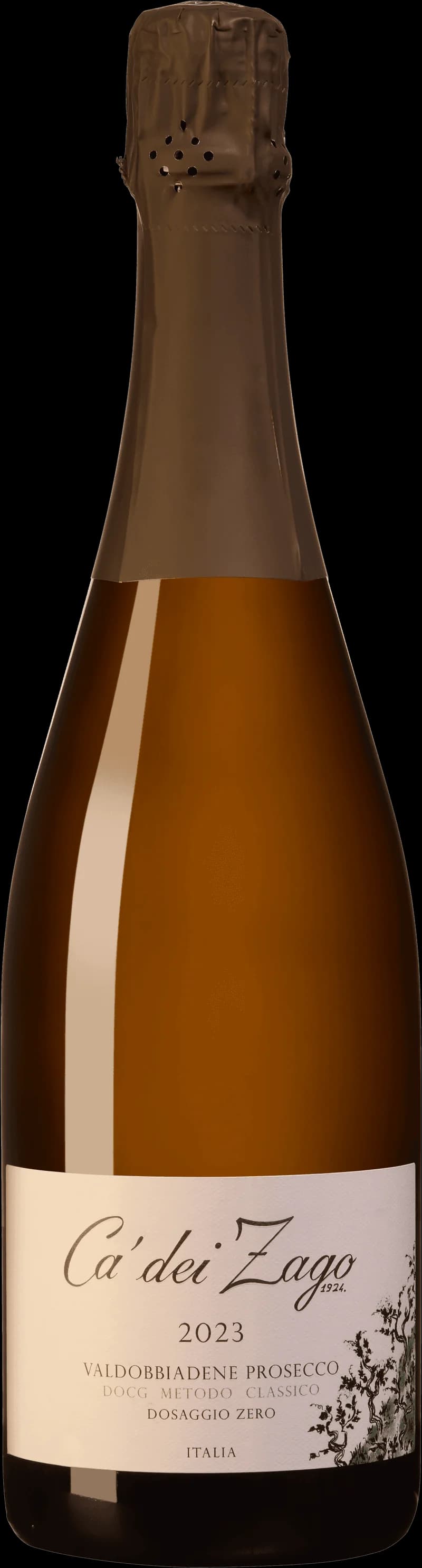 Flaska med mousserande vin från Ca' dei Zago, ett naturvin från Veneto i Italien.