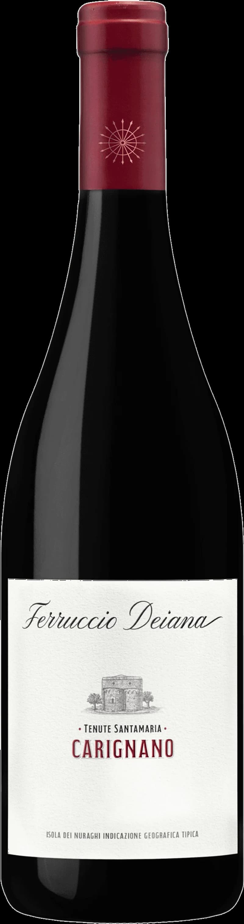 Flaska och glas med rött vin av druvan Carignano