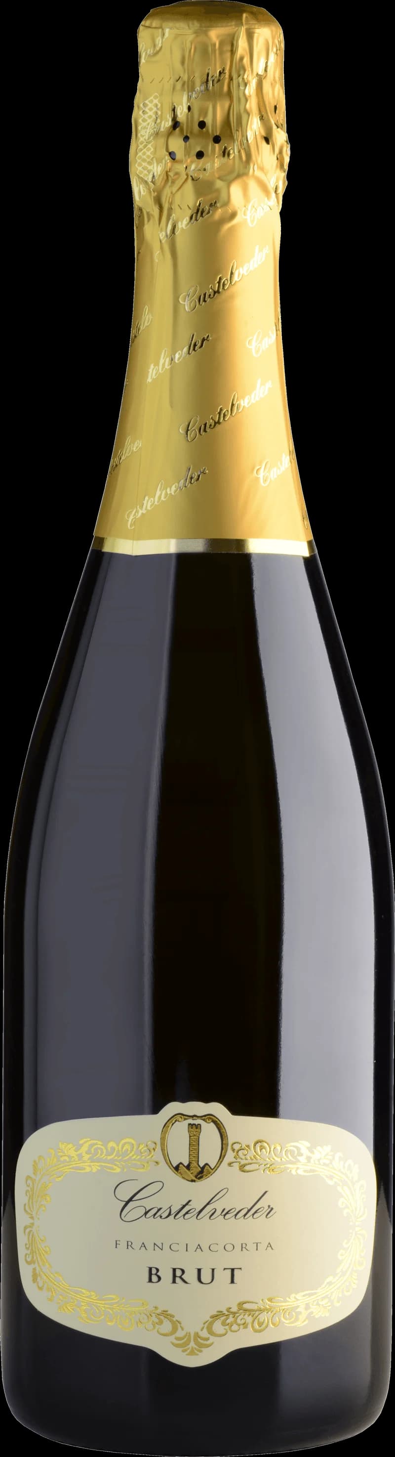 Flaska Castelveder mousserande vin mot en ljus bakgrund