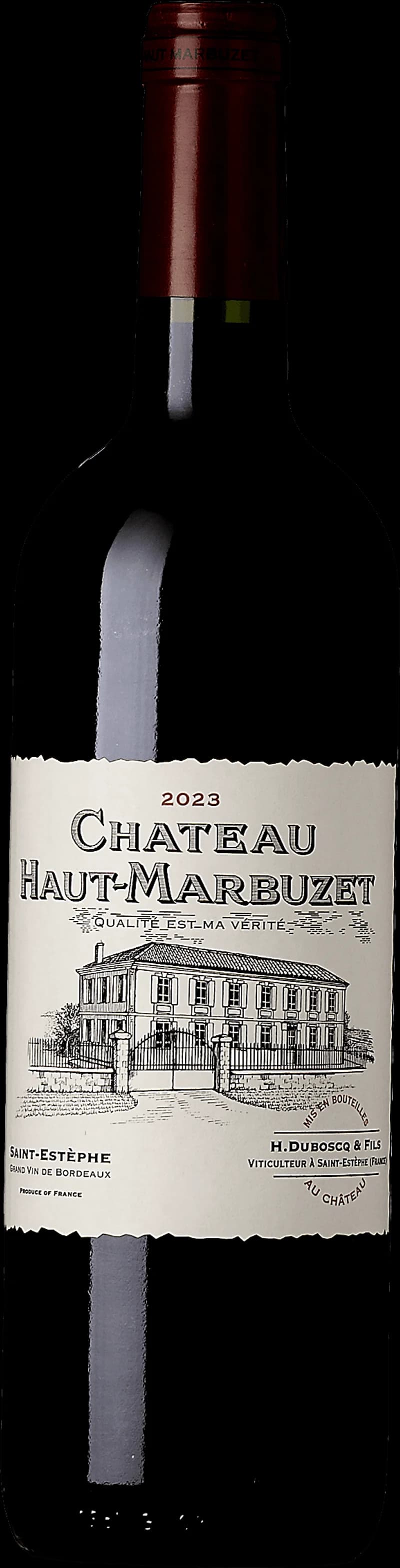 Flaska rött vin från Château Haut-Marbuzet i Saint-Estèphe, Bordeaux