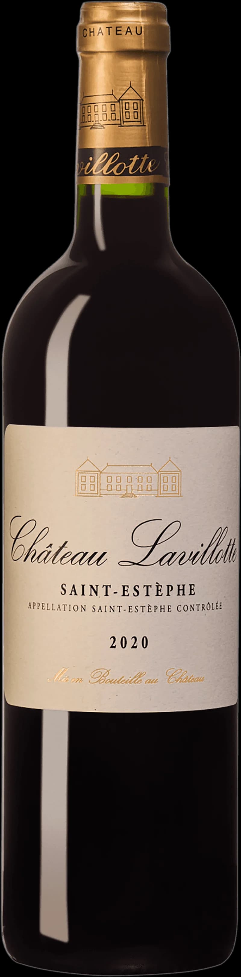 Flaska Château Lavillotte rött vin mot neutral bakgrund