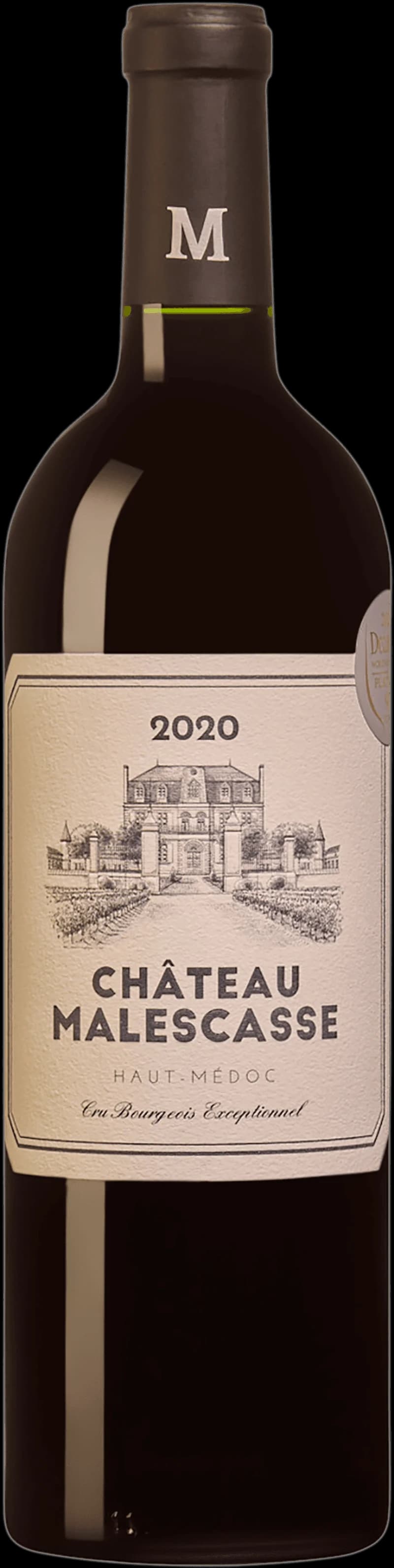 Flaska rött vin från Château Malescasse, ett slott i Médoc i Bordeaux