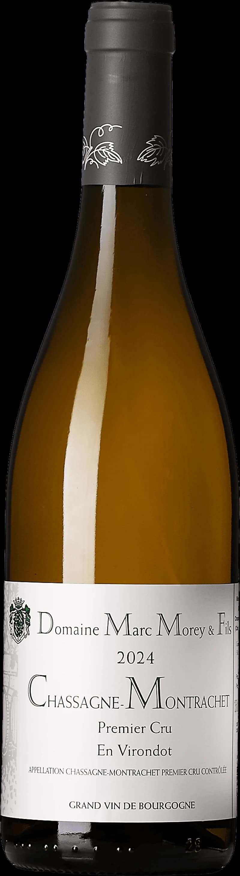 Flaska vitt vin från Chassagne-Montrachet Premier Cru En Virondo i Bourgogne