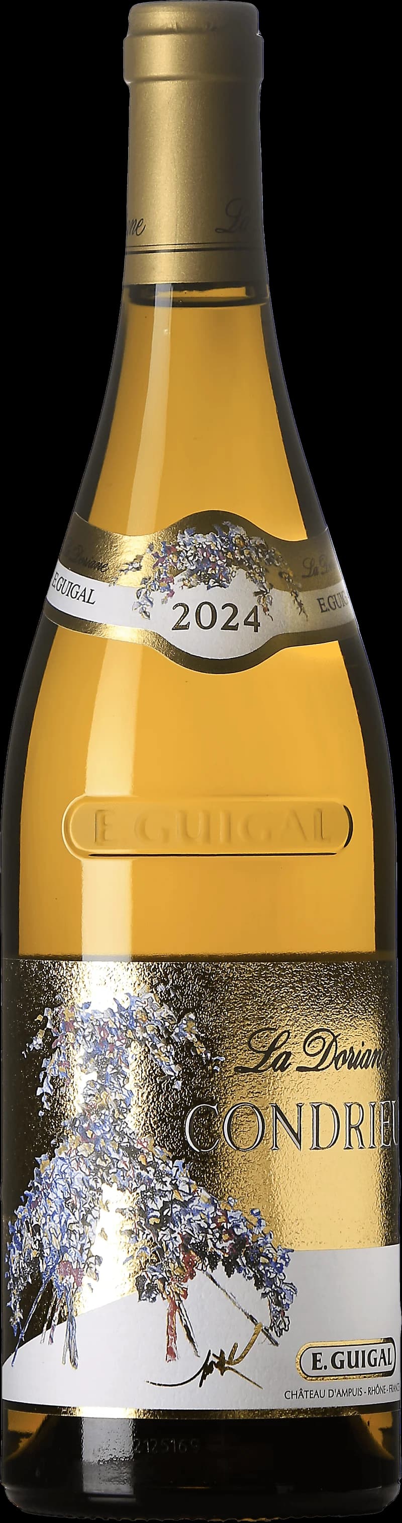 Flaska Condrieu La Doriane, ett vitt vin från Rhône, avbildad i helformat