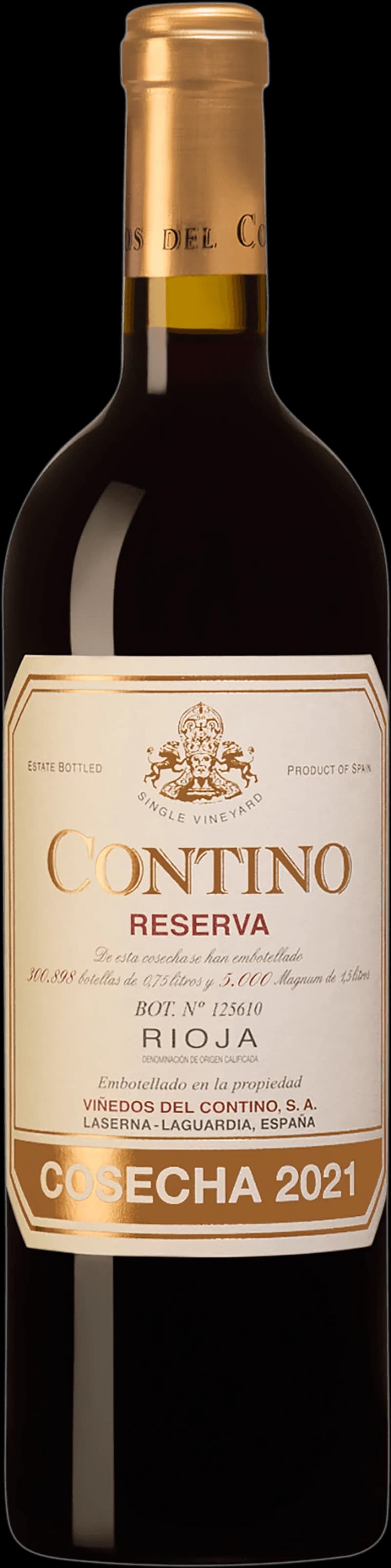 Flaska och glas med rött vin från Contino
