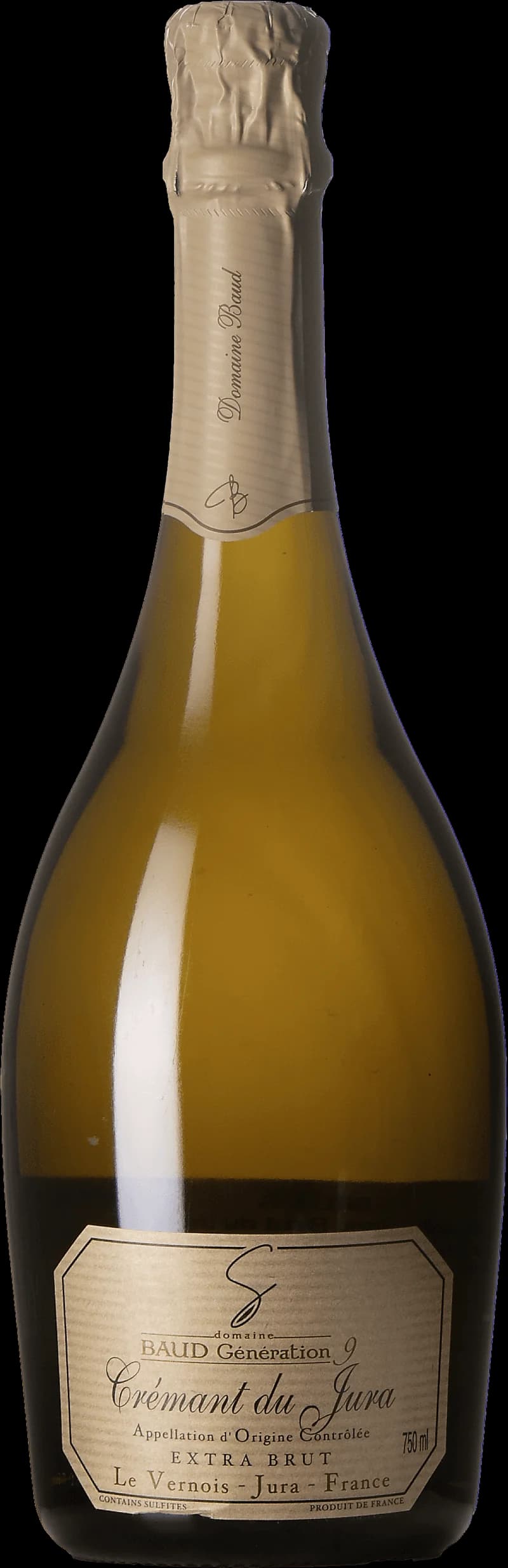 Flaska med Crémant du Jura, ett mousserande vin från Jura i Frankrike
