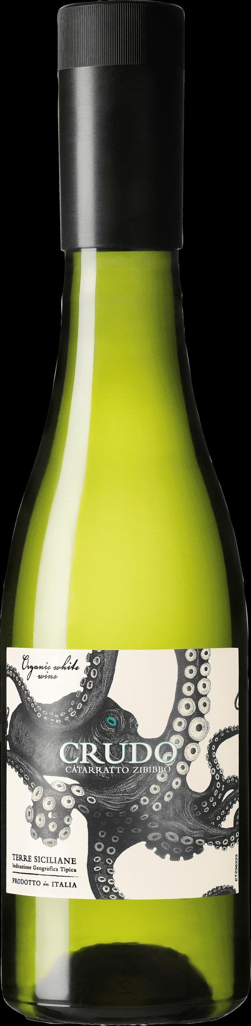 Crudo serverad med ett glas vitt vin