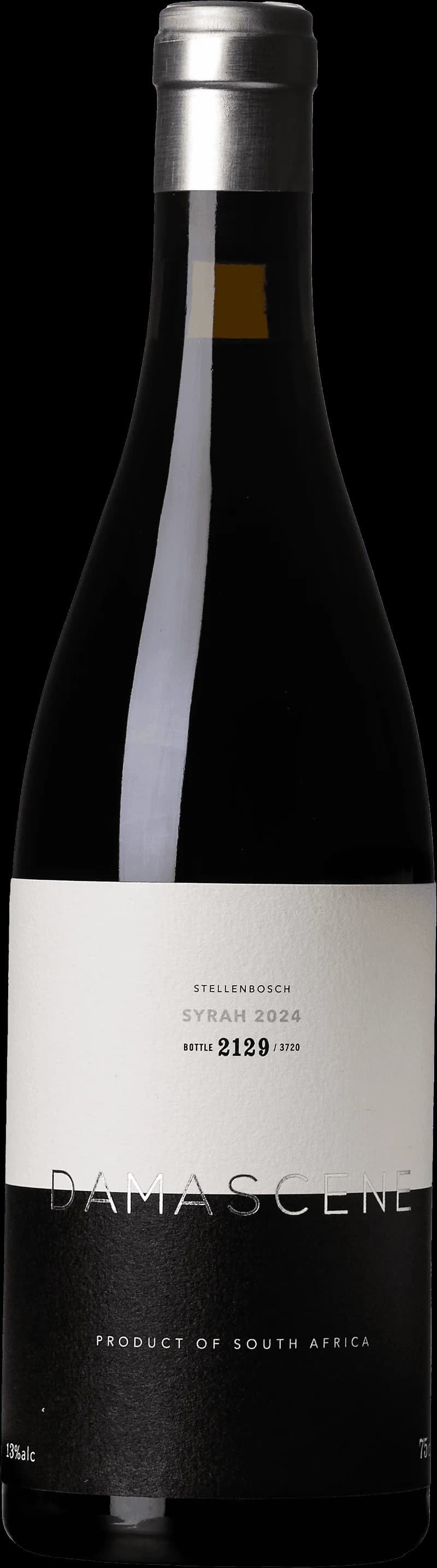 Flaska och glas med damascene rött vin