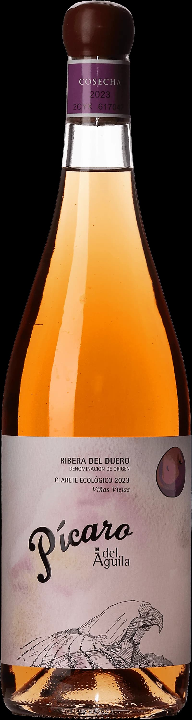 Flaska Dominio del Águila rosévin mot ljus bakgrund, ett spanskt rosévin från Ribera del Duero.