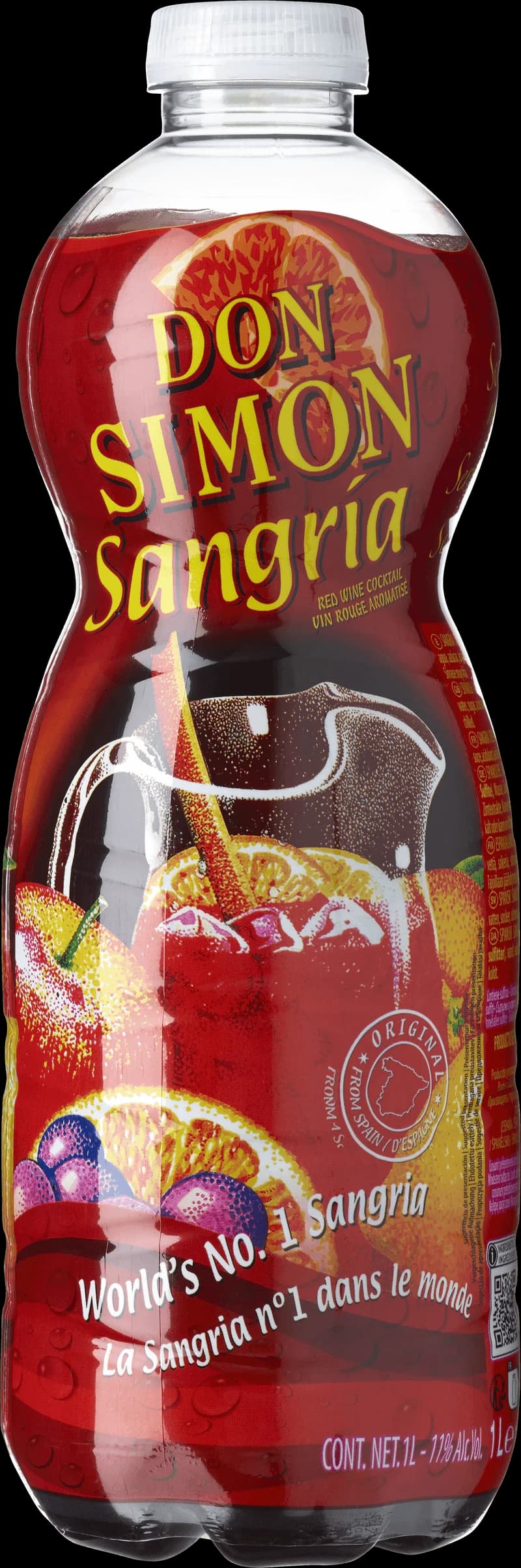 Flaska Don Simon smaksatt fruktvin med fruktig smak, presenterad i helfigur