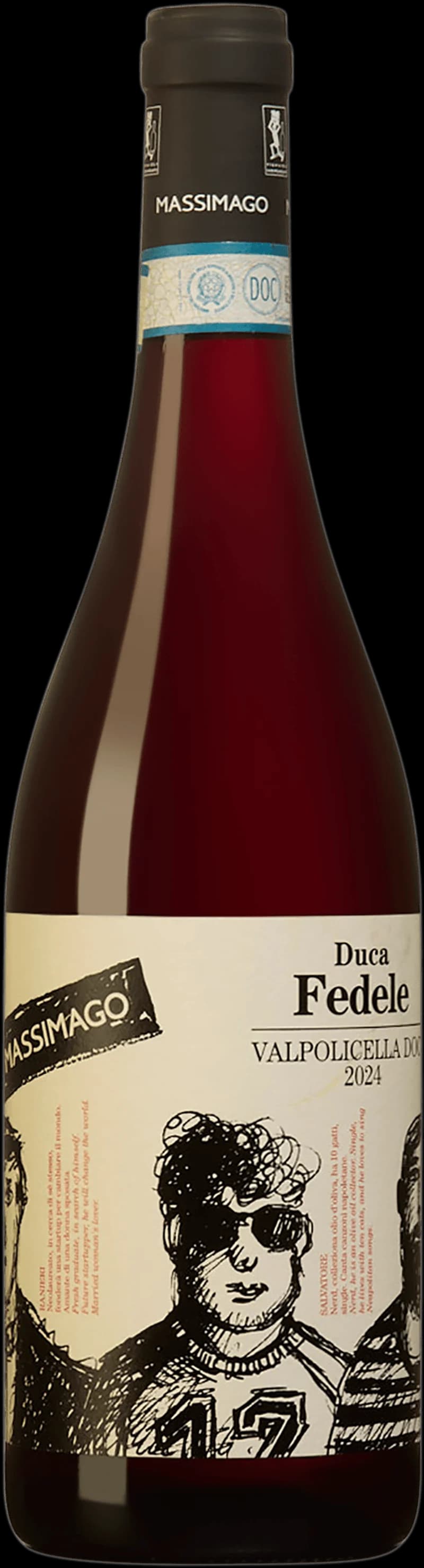 Flaska Duca Fedele rött vin mot ljus bakgrund