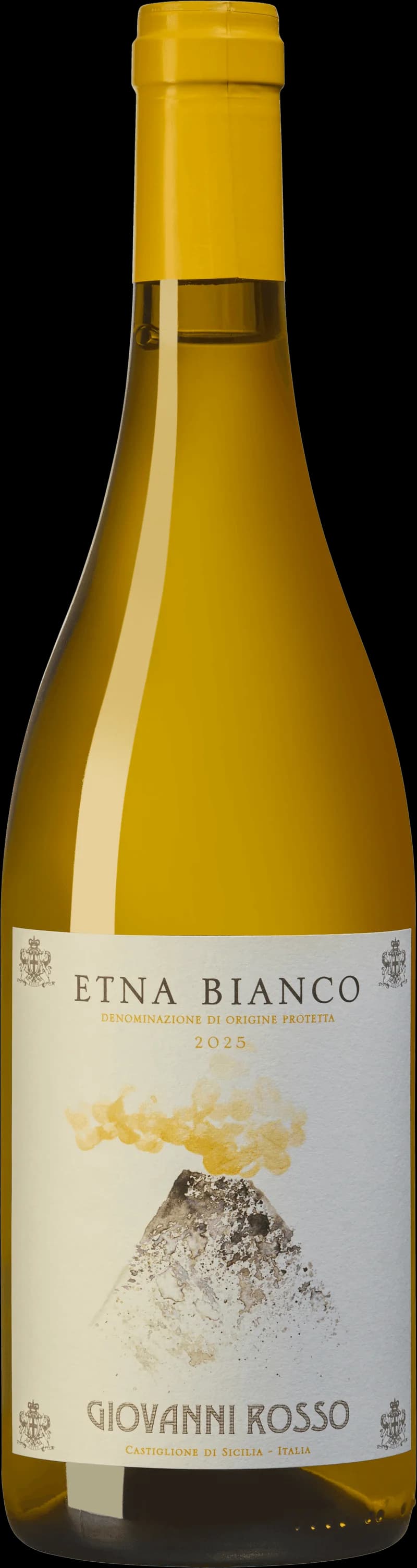 Flaska och glas med vitt vin från Etna på Sicilien