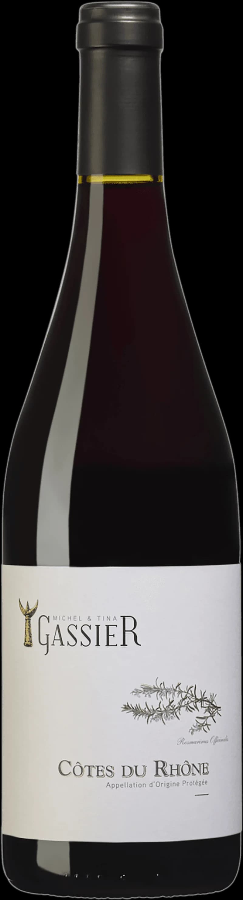 Flaska med rött vin från Gassier mot en neutral bakgrund