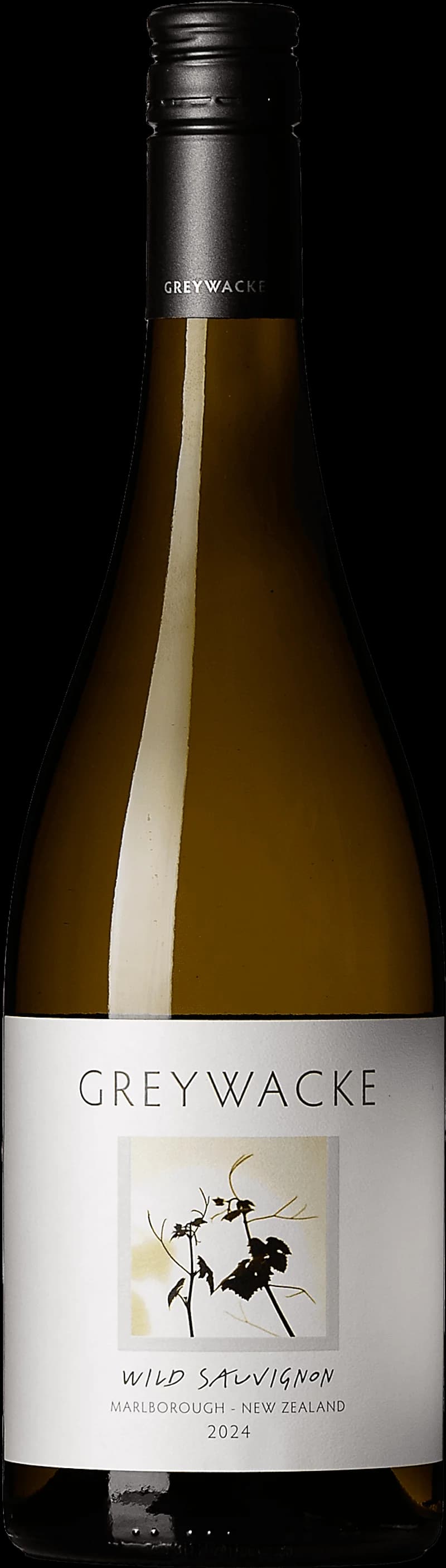 Flaska med vitt vin från Greywacke, ett nyzeeländskt vinhus känt för sina viner från Marlborough.