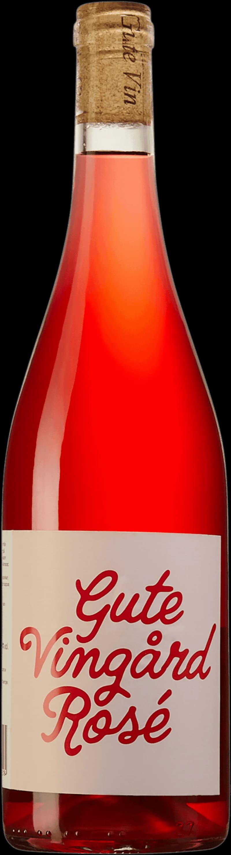 Rosévin från Gute vingård på Gotland, upphällt i glas mot ljus bakgrund